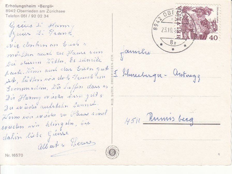 Cartoline postali: Oberrieden Bergli 1981 – Usato da Bürglen TG venduto da StampGraf 1