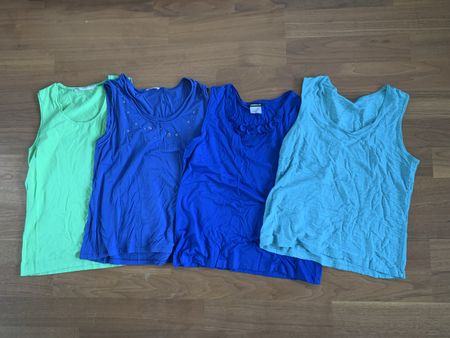 4er Set Sommer Tops in blau und grün, Grösse XL/44