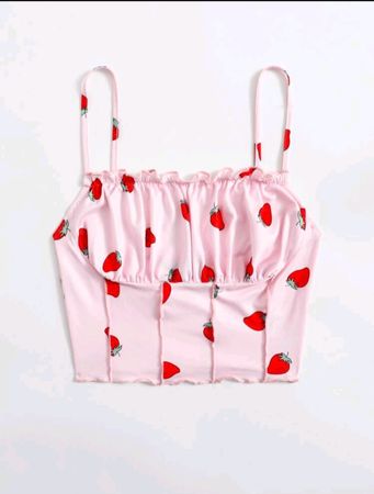 crop top rose, avec fraises, XL, neuf