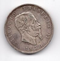(394) Italien, 5 Lire, 1870, Vittorio, ss-vz