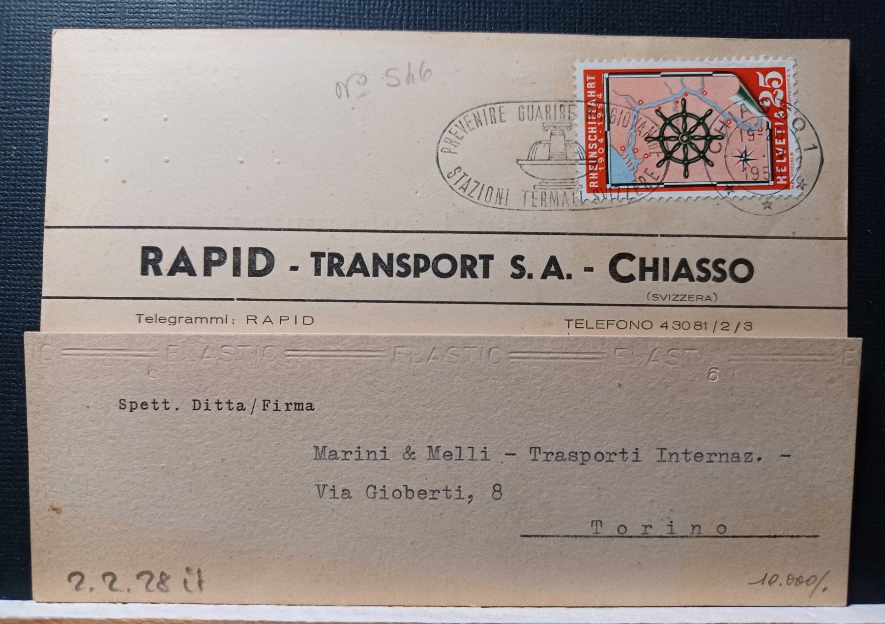 Alle Briefmarken: TI, Rapid Transport S.A. Chiasso 1954 – Gebraucht aus Aarau Rohr von mgvw
