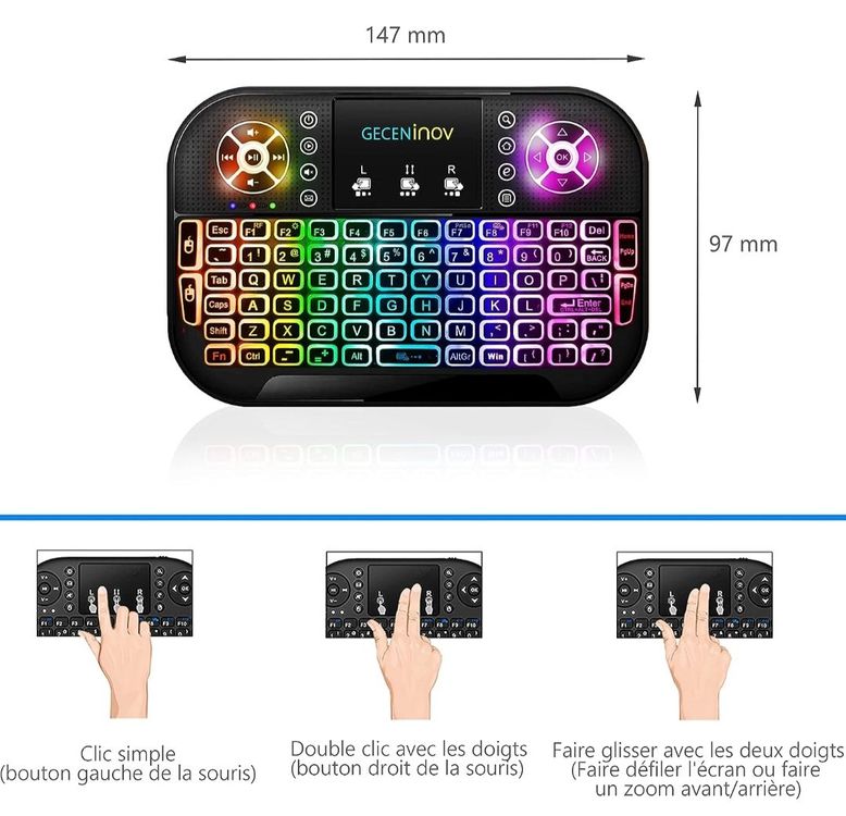 ESYNiC Tastiera Wireless Retroilluminata - 2.4GHz Mini Tastierino Wireless Portatile Con Touchpad D Mouse E Batteria Ricaricabile Incorporata Per Google Smart Tv Android Box Xbmc Windows Laptop E Rasp