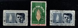 3 Timbres JFK + Food for peace - Amérique - USA - 1963 Obl.