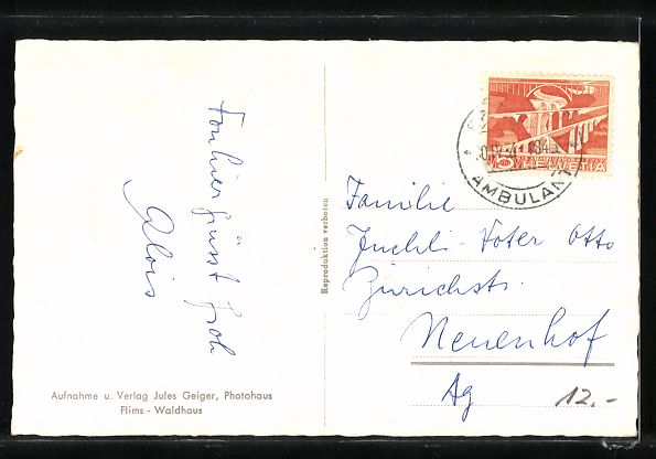 Ansichtskarten: AK Chur, Hof mit Calanda, 1956 – Gebraucht aus Berlin von bartko-reher 1
