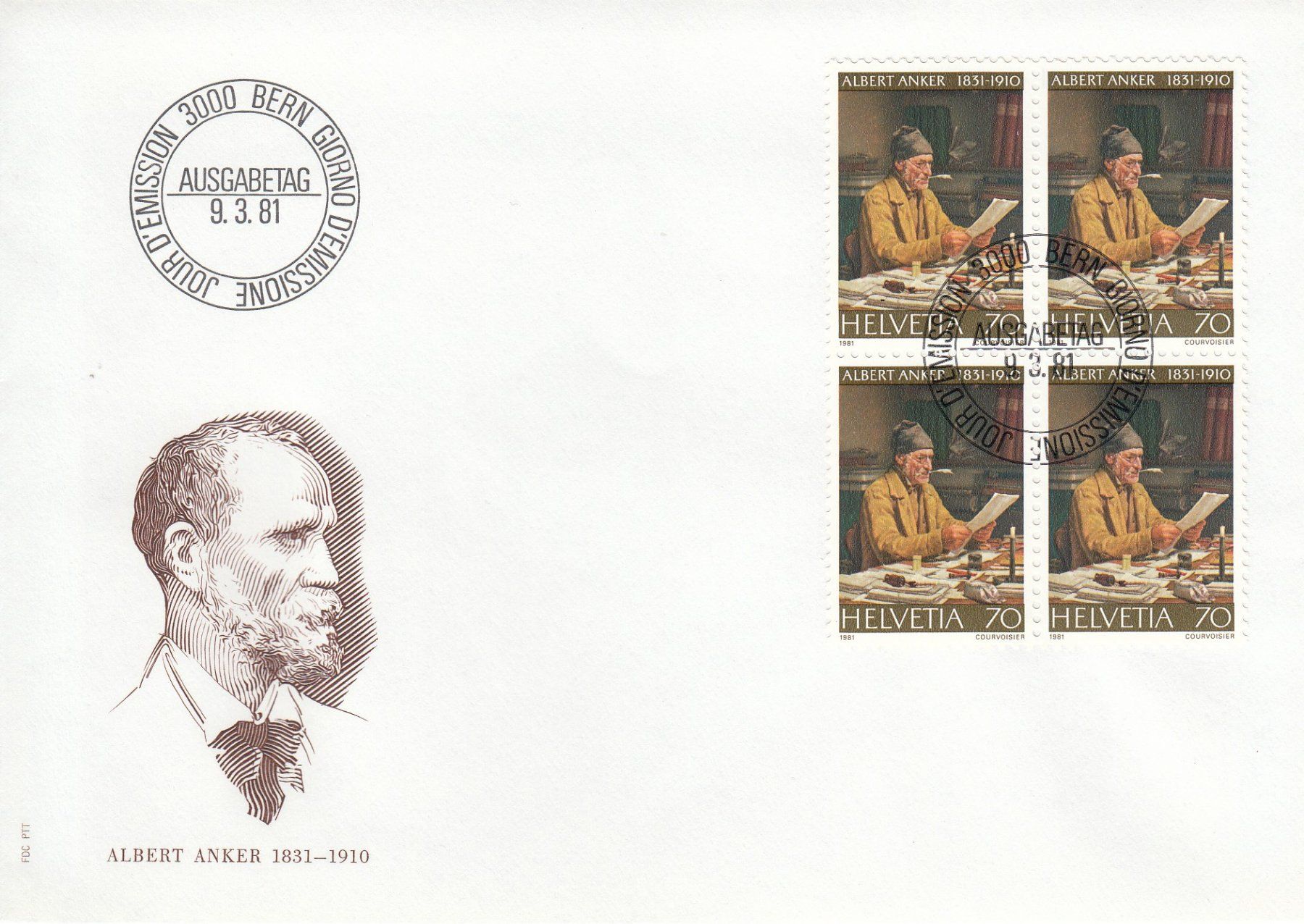 Alle Briefmarken: 1981 3 FDC Ballenberg Behinderte Albert Anker Viererblock – Gebraucht aus Spreitenbach von Mustang_1105 2