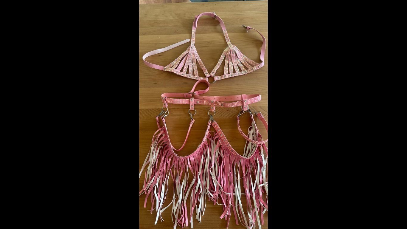 Kostüme: Pinkes Harnischen Set mit Strass un Glitzerfransen – Gebraucht aus Goldau von rkl86