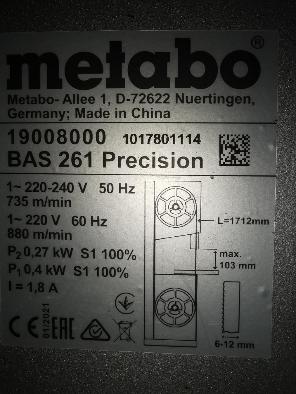 Metabo Sägen: Bandsäge Metabo BAS261 – Gebraucht aus Wölflinswil von  1