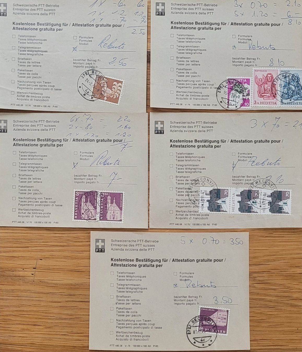 Alle Briefmarken: Lot Attestation Reconvilier 1978 – Gebraucht aus Biel/Bienne von Destockweb