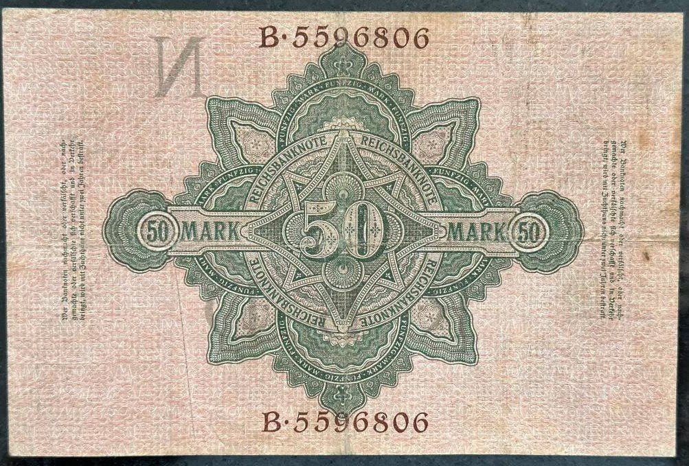 Banconote: Seltene 50 Mark Reichsbanknote von 1910 – Usato da Beringen venduto da Mantafisch1 1