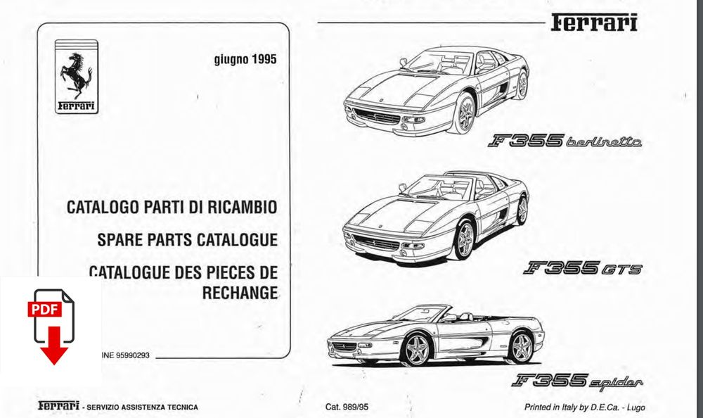 Ferrari 1995 F355 GTB/GTS/Spider spare parts catalogue 989/9