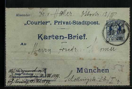 Ansichtskarten: München, Courier Privat-Stadtpost, Kart – Gebraucht aus Berlin von bartko-reher