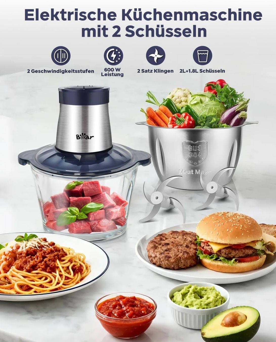 Elettrodomestici da cucina: Elektrischer Fleischzerkleinerer mit Glasbehälter – Nuovo e nell'imballaggio originale da Herisau venduto da Senn24 1