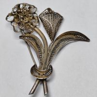 Wunderschöne Vintage Filigran-Brosche Blumenstrauß Antik