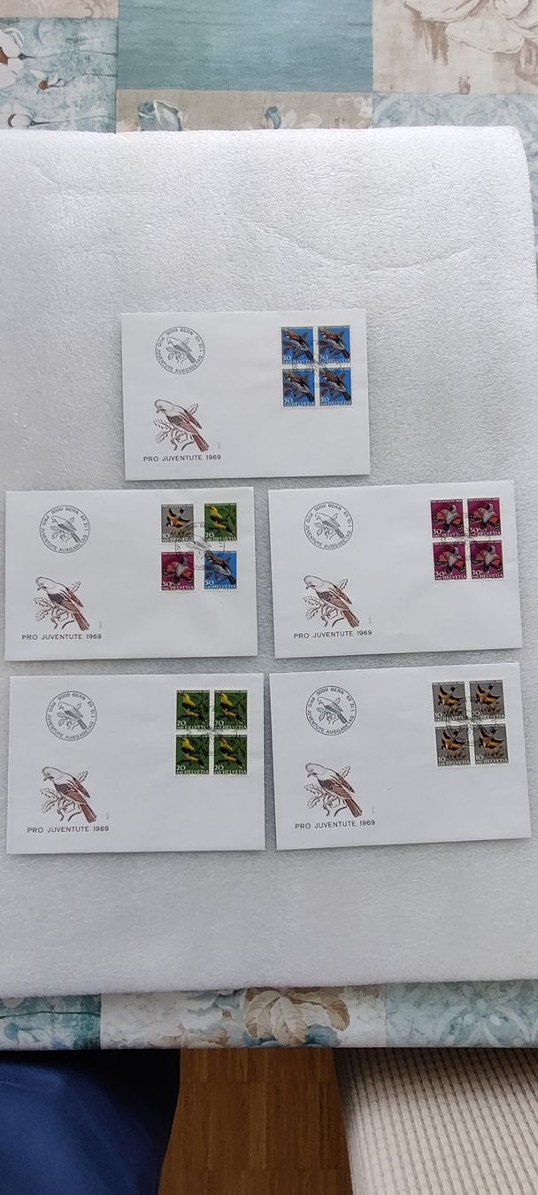 Alle Briefmarken: 5x4 Stück Schweizer Briefmarken Pro Juventute 1969 – Gebraucht aus Zürich von sendbad