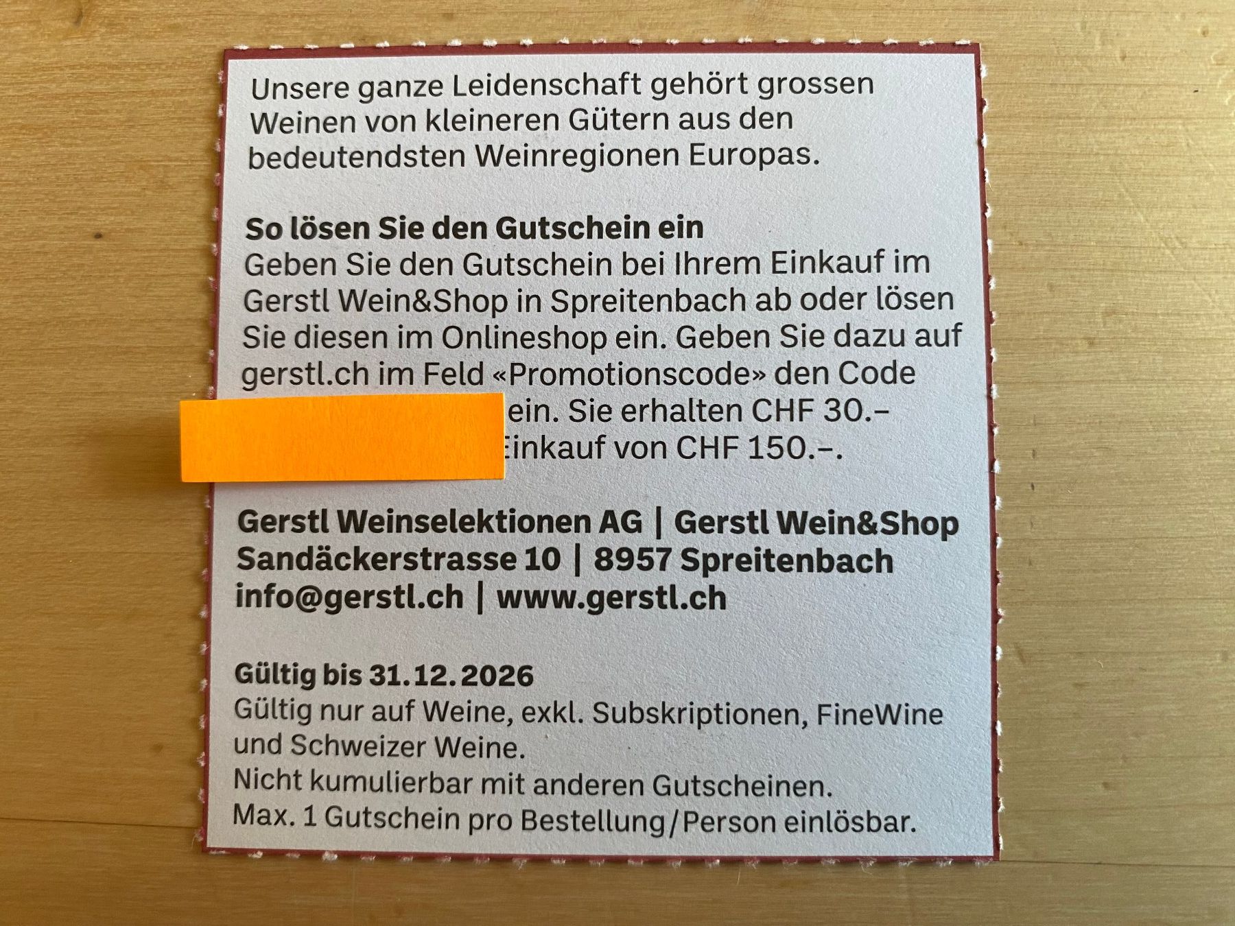 Gutscheine: Gutschein CHF 30 GERSTL WEINE – Neu (gemäss Beschreibung) aus deitingen von popcorn02 1