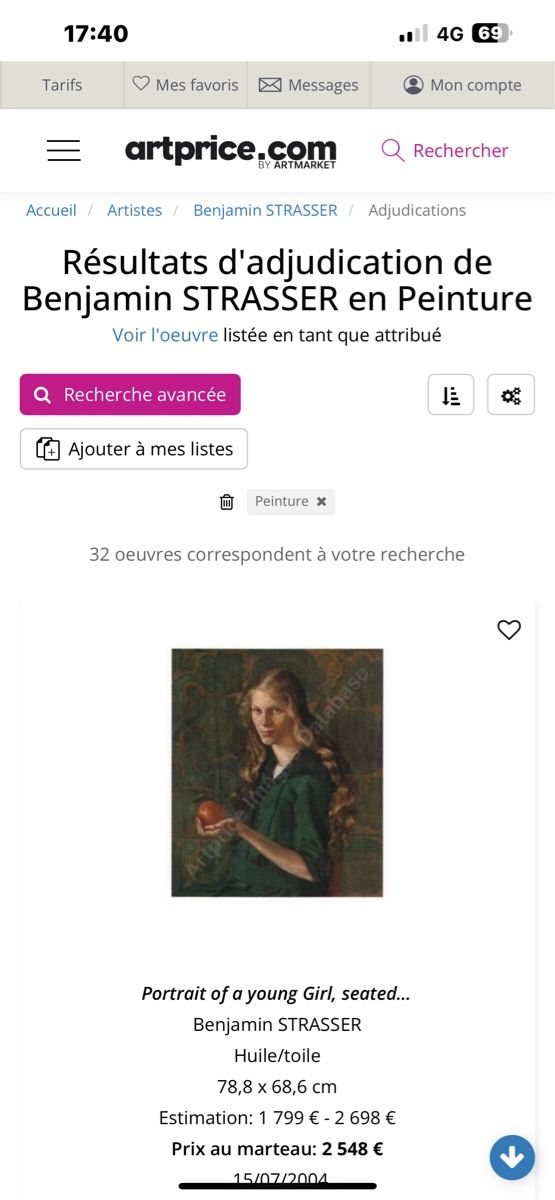 Gemälde: Portrait signé BENJAMIN STRASSER 1949 – Defekt aus Genève von Qanil77 6