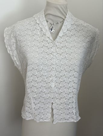 weiße Spitzenbluse Lochmuster-Bluse 36 38 S M Vintage-St
