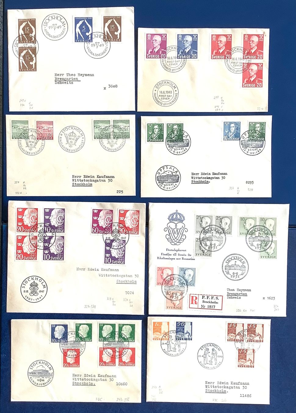 Tutti i francobolli: 1943 - 1951 - Schweden Div.FDC – Usato da Liestal venduto da Skunk02