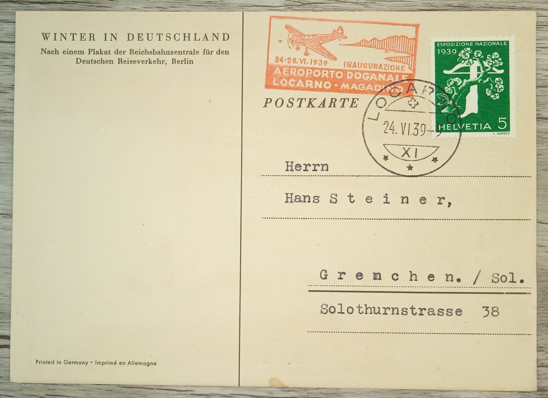 Tutti i francobolli: TR59 Carte Postale Suisse 1939 Airmail – Usato da Cousset venduto da Patrick_Collections