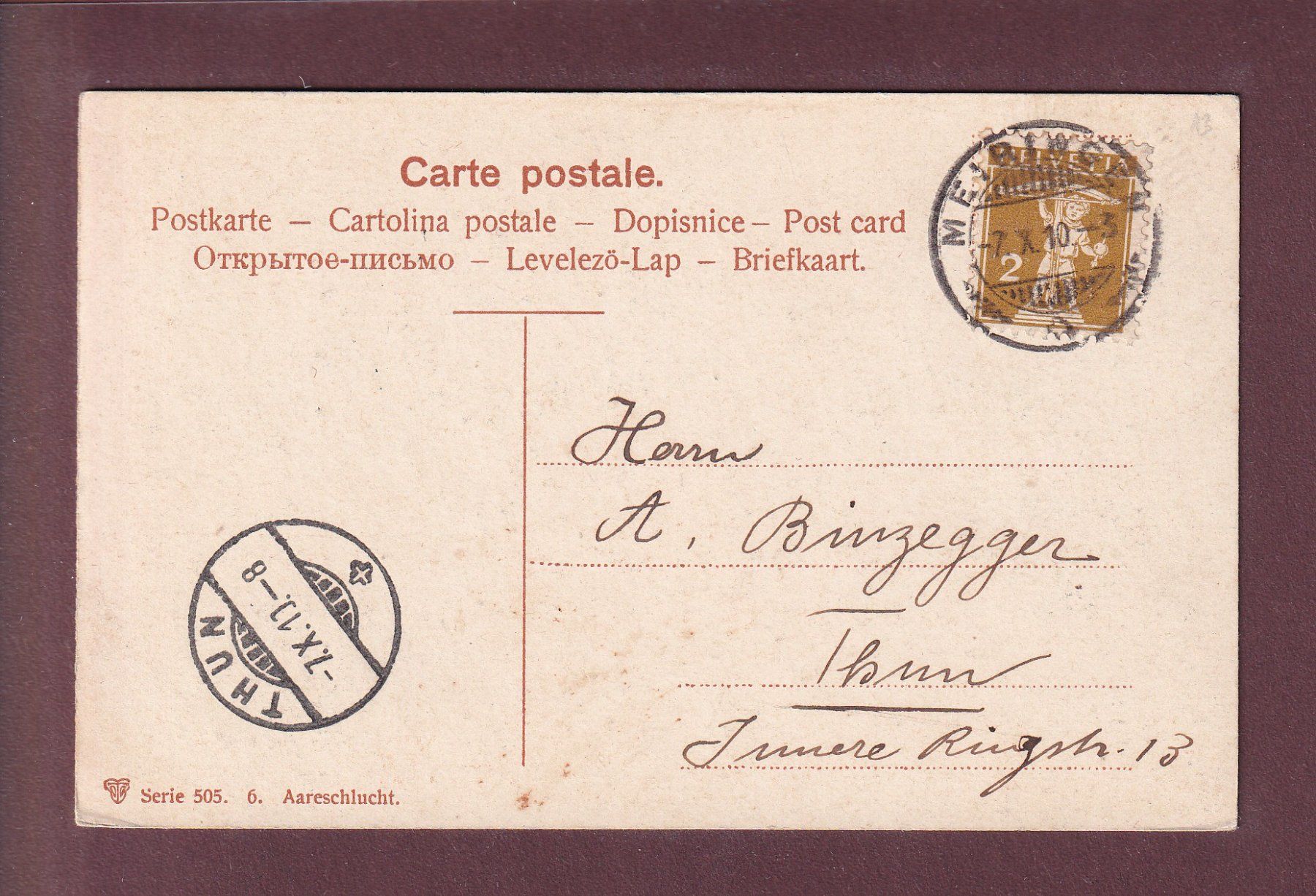 Cartoline postali: AARESCHLUCHT - 1910 – Usato da Pully venduto da nicecards 1