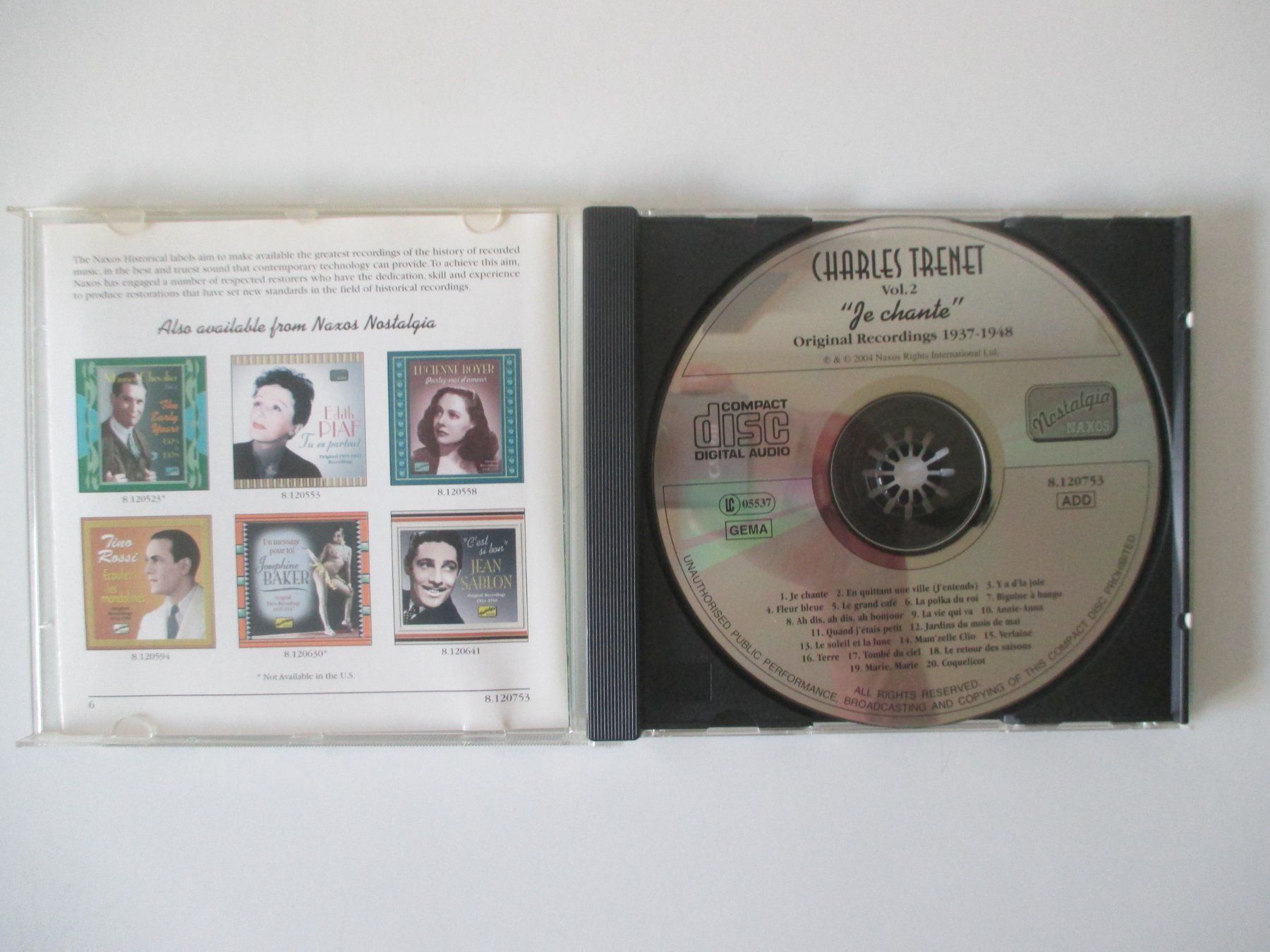 CD: CHARLES TRENET  "Je chante"    CD – Usato da Zürich venduto da Daniel517 1