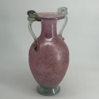 Vase ancien Murano verre soufflé rose – anses appliquées