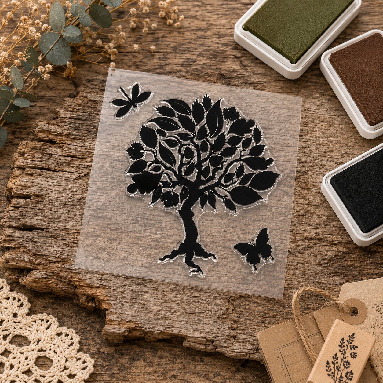 Timbri: Neues Set  Motivstempel  Baum. Libelle. Schmetterling – Nuovo e nell'imballaggio originale da Effretikon venduto da wenuss 1