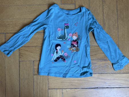 Langarmshirt Mädchen blau mit Motiv und Pailletten