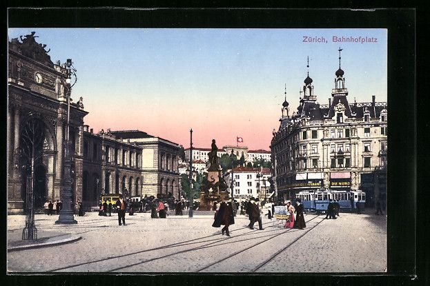 Cartoline postali: Zürich, Bahnhofplatz mit Strassenbahn – Usato da Berlin venduto da bartko-reher