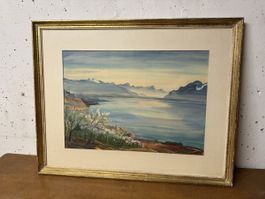 Tolles grosses Aquarell See-Berglandschaft, Willi Wenk