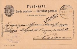 1899: 5 Rp. Ganzsache mit seltenem Stabstpl. LODANO (TI)