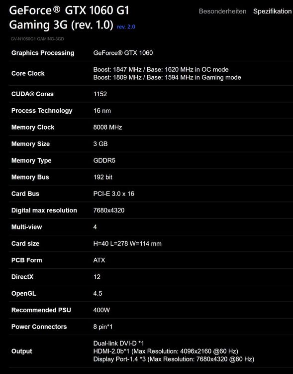 GIgabyte GTX 1060 3GB Grafikkarte | Kaufen auf Ricardo
