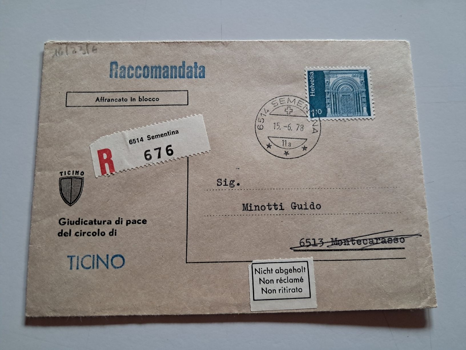 Couverts & Versandtaschen: Giudicatura di pace – Gebraucht aus Gorduno von ema_7yhp