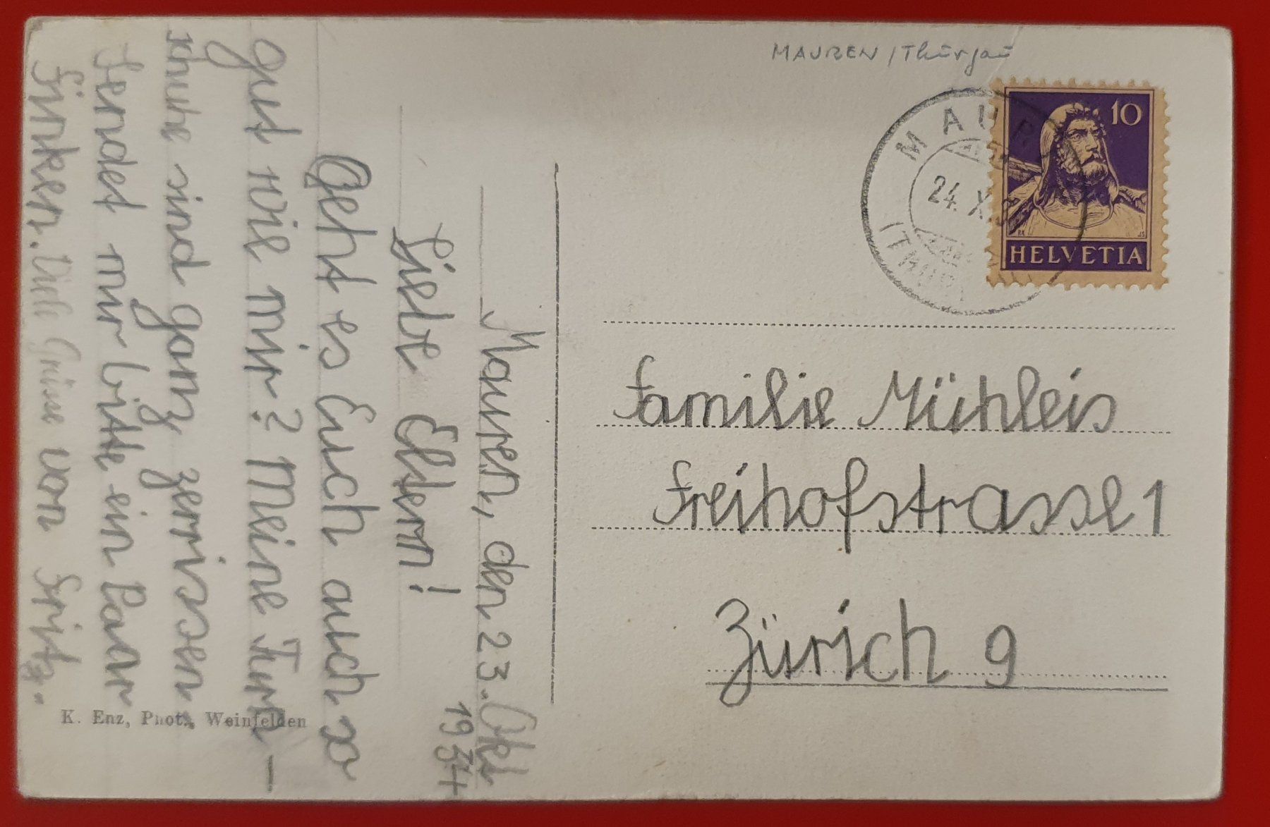 Cartoline postali: Mauren 1934 – Usato da Kreuzlingen venduto da Rschweiz1 1