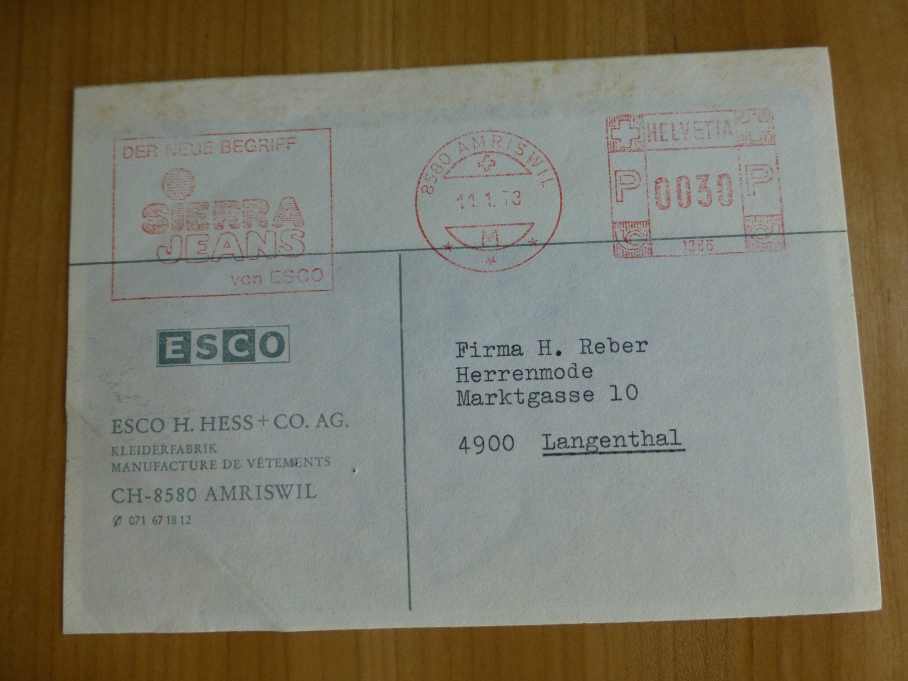 Alle Briefmarken: Amriswil, Esco H. Hess Kleiderfabrik – Gebraucht aus Bettlach von 1saurer
