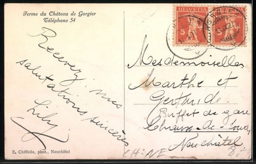 Cartoline postali: Gorgier, Ferme du Château, circulée 1922 – Usato da Frauenfeld venduto da POML 1