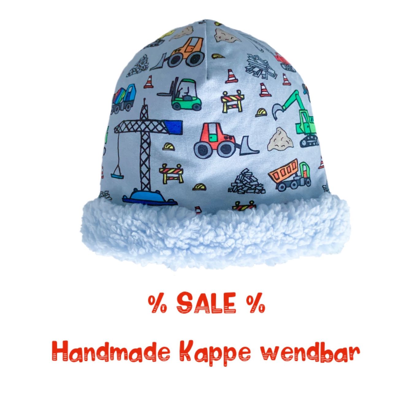 Berretti & Sciarpe: Handmade KAPPE Beanie wendbar BAUSTELLE – Nuovo e nell'imballaggio originale da Emmenbrücke venduto da swissmade-miracles