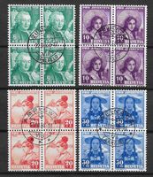 1938: Pro Juventute Viererblock Serie Nr.J85-88 gest.
