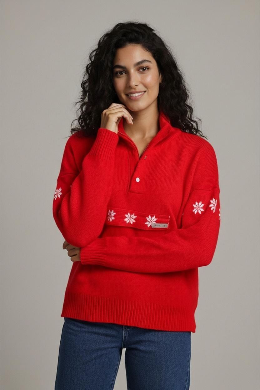 Pullover & Sweatshirts: Pancari Roter Wollpullover mit Schneeflockenmuster - Größe S – Gebraucht aus Zug von vinokilo