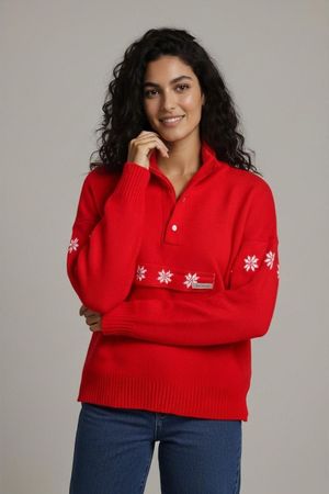 Pancari Roter Wollpullover mit Schneeflockenmuster - Größe S
