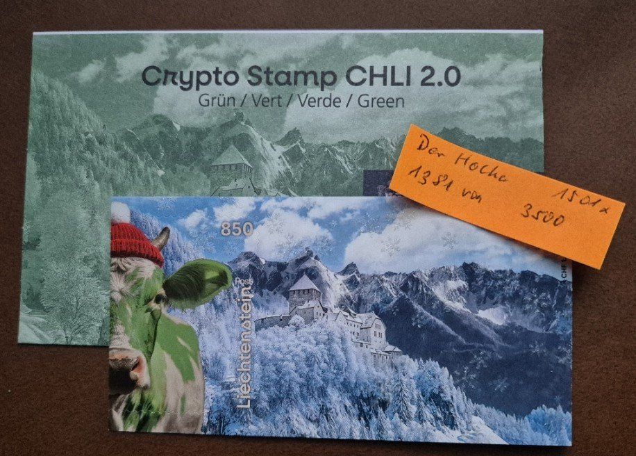 Tutti i francobolli: FL Crypto Stamp CHLI GRÜN 2.0, "Der Hocker", postfrisch – Nuovo (secondo la descrizione) da St. Moritz venduto da Guenteratch
