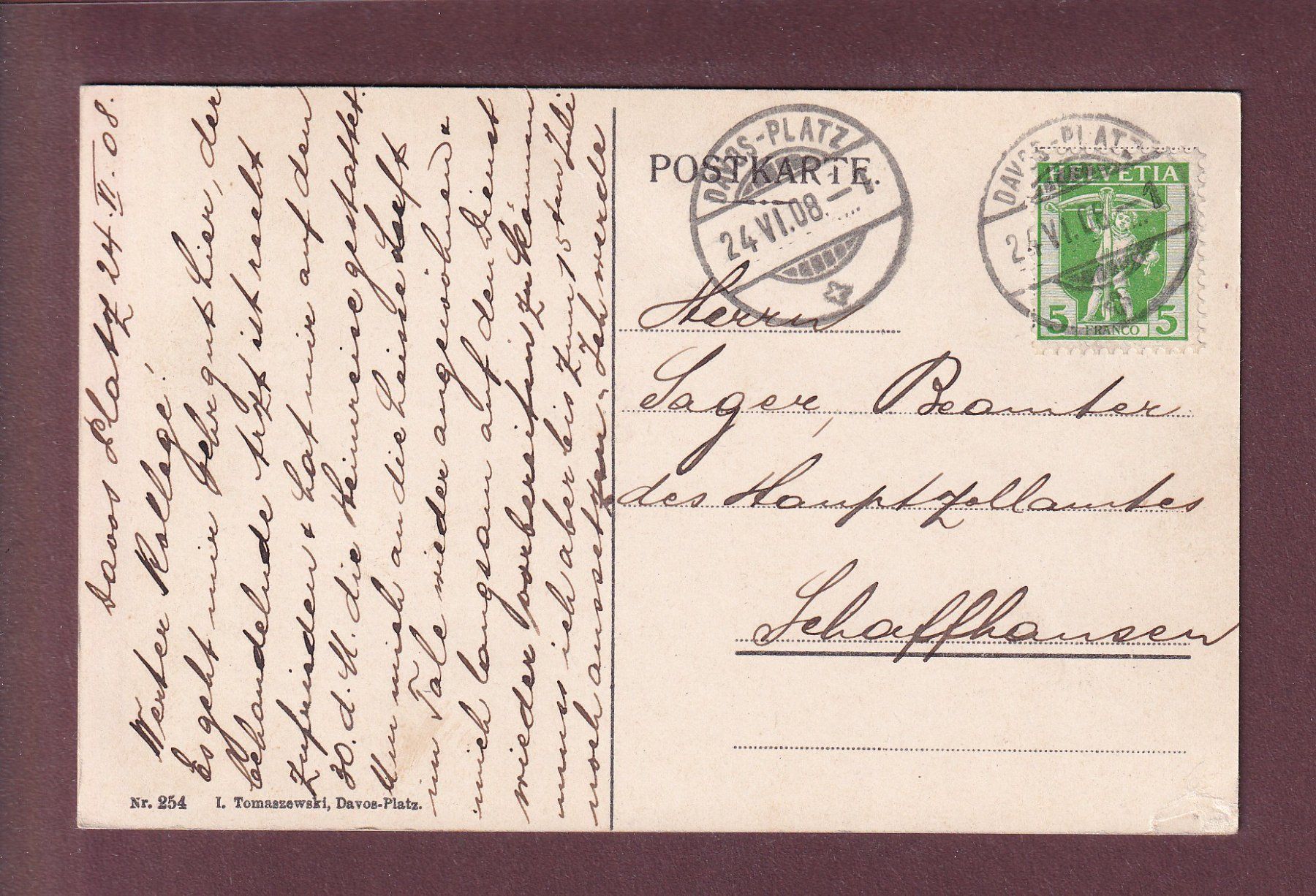 Ansichtskarten: DAVOS - Tinzenhorn - 1908 – Gebraucht aus Pully von nicecards 1