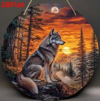 2-D HOLZ WANDDEKO *WOLF,SONNENUNTERGANG*, 20X20CM