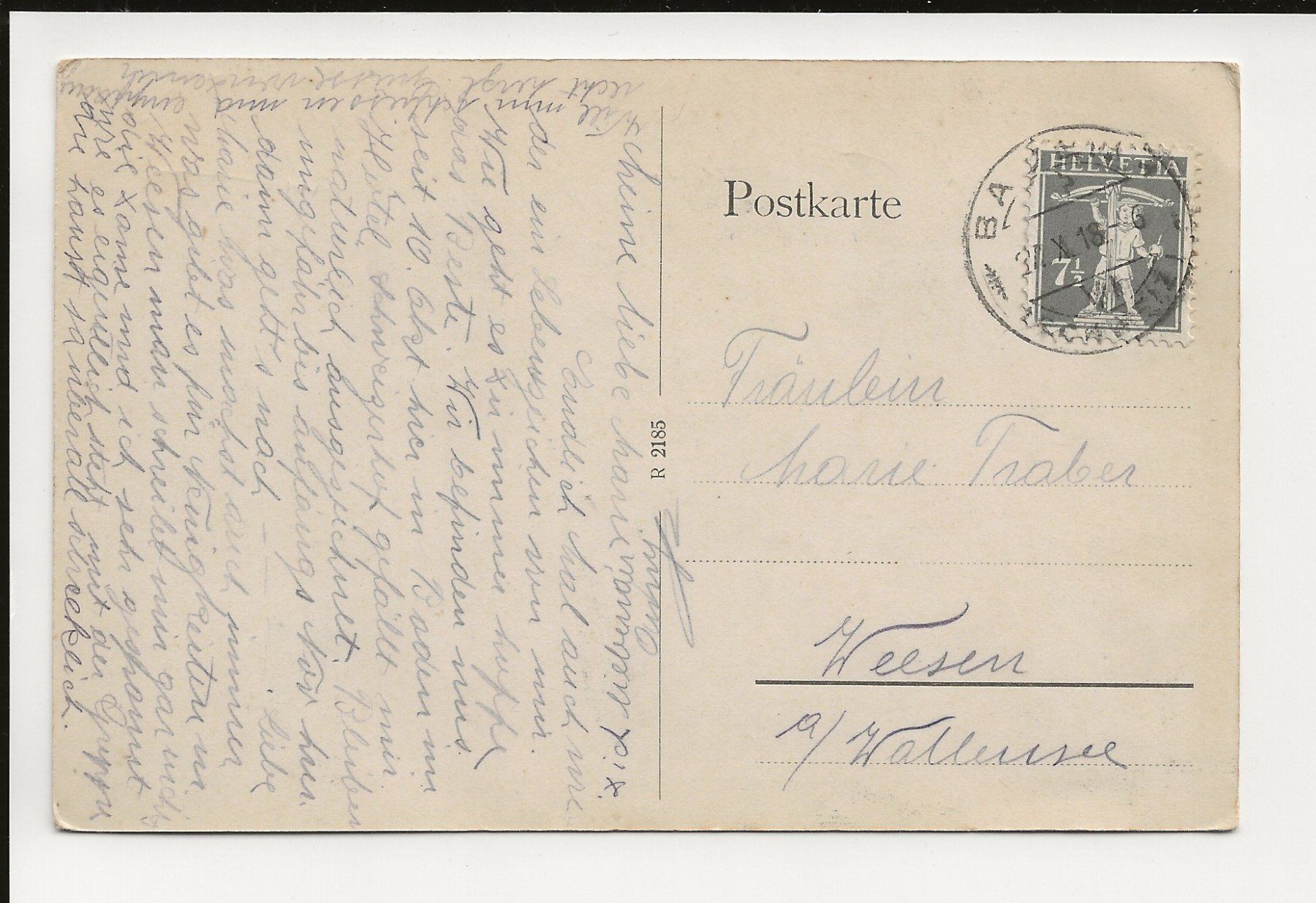 Ansichtskarten: AK 1918  Baden Grand Hotel – Gebraucht aus Greifensee von 315WDO 1