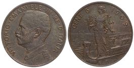 Italien, 5 Cents 1909 Roma