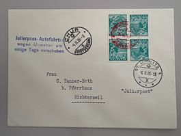 1934 1. Winter-Alpenpost Julier mit K28 im 4er Block
