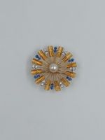 VINTAGE BROSCHE MIT DIAMANTEN UND SAPHIREN IN 750 GELBGOLD