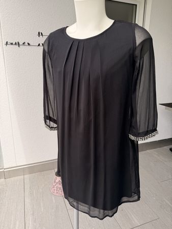 Kleid BODYFLIRT Schwarz Chiffon mit Perlen Grösse 42