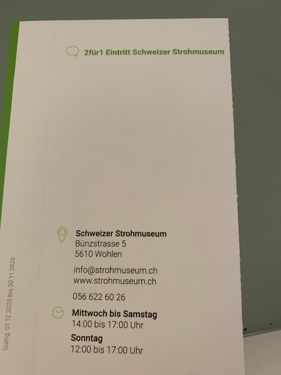 Buoni: 2für1 Schweizer Strohmuseum, Wohlen AG – Nuovo e nell'imballaggio originale da Attelwil venduto da TaraLee 1