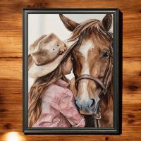 Poster affiche Fille et Cheval équitation chevaux cowboys